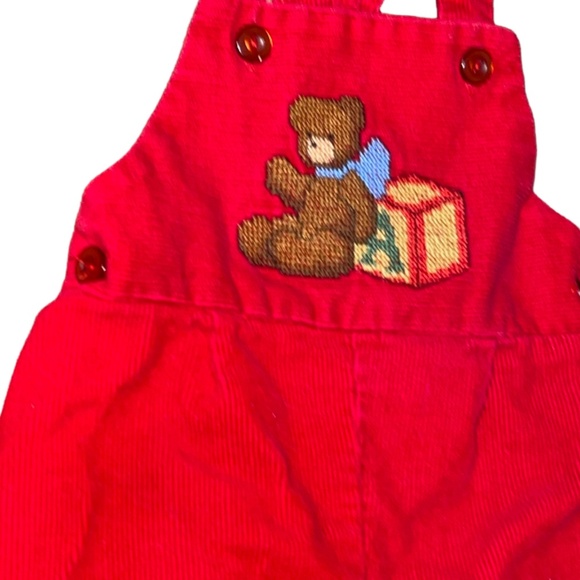 Vintage Overalls Corduroy JC Penney Toddletime Red 6 Months Japan Bear Blocks - Picture 4 of 13